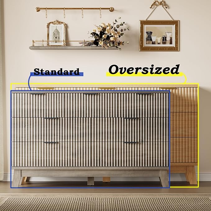 57" Long Dresser for Bedroom, 7-Drawer Fluted Chest, Wide Wood Storage Dresser - Image 3