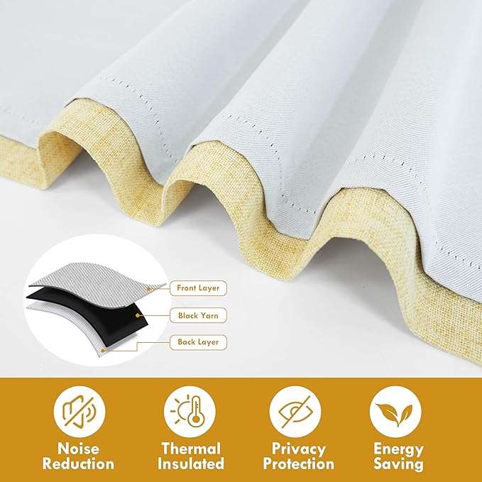 DriftAway Double Layer Linen Blackout Tie Up Curtains Thermal Insulated Fully - Image 4