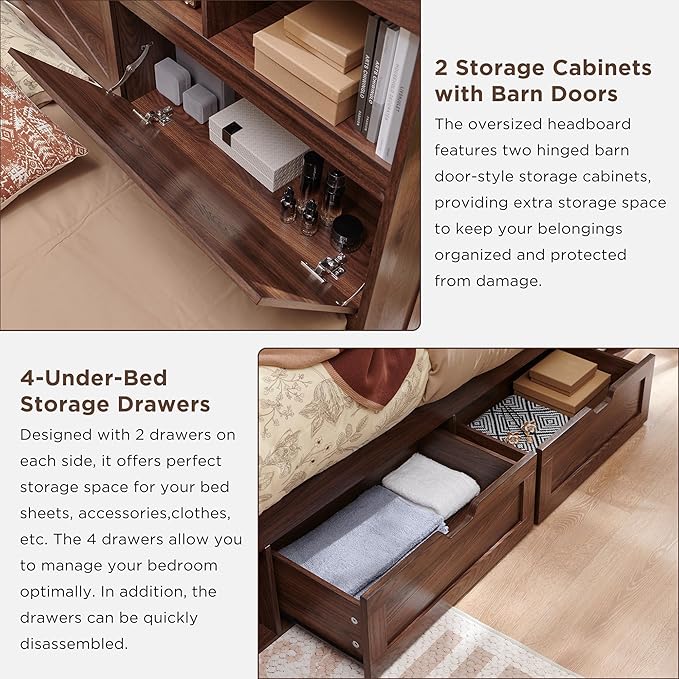 ACCOHOHO Full Bed Frame with 52" Tall Headboard and 4 Drawers, LED Light - Image 5