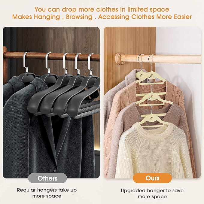 Velvet Clothing Hangers Slim Stackable Non-Slip Beige Suit Hanger Space Saving - Image 4
