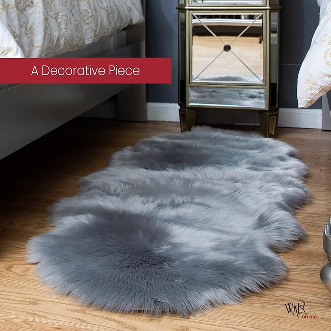 Silky Soft Faux Fur Rug, 2 ft. x 6 ft. Gray Fluffy Rug, Sheepskin Area Runner - Image 4
