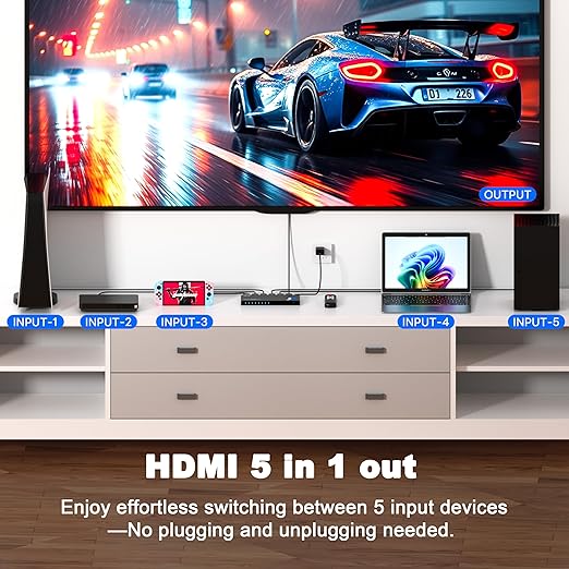 JCHICI HDMI Switch 5 in 1 Out 8K@60Hz 4K@120Hz - Image 3