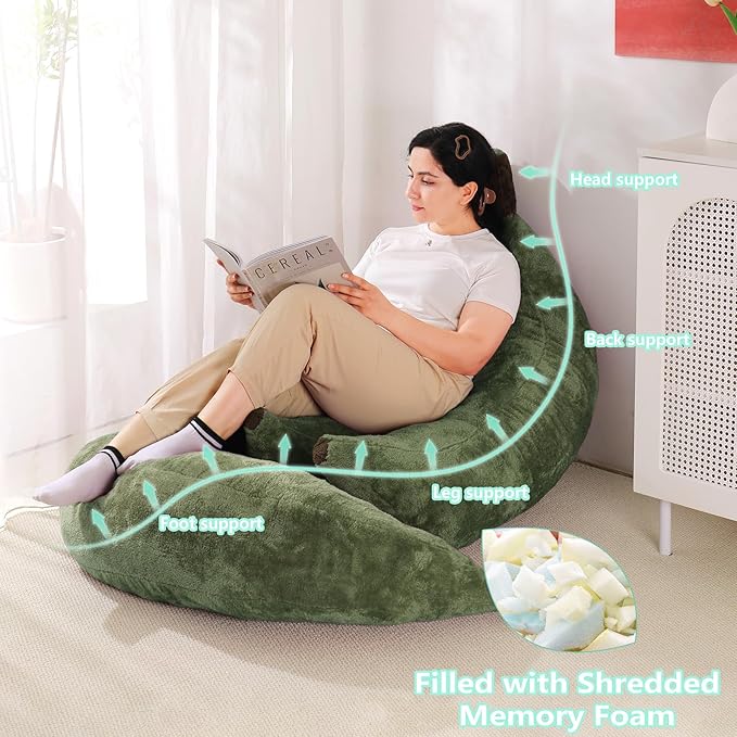 Banana Bean Bag Chair with Ottoman, Floor Sofa Bed with Footrest, Comfy - Image 3
