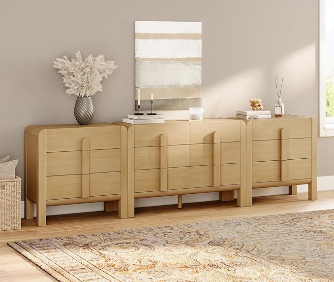 WAMPAT 3 Piece Bedroom Dresser Set, 110.2" Wide Mid Century Modern Chest of by WAMPAT