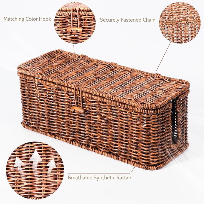 BROWNLILY Rattan Wire Storage Box, Handmade Cord Organizer - Image 2