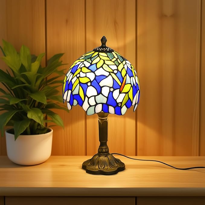 Tiffany Table Lamp Mini Nightstand Lamps Stained Glass Bedside Lamp Wisteria - Image 6
