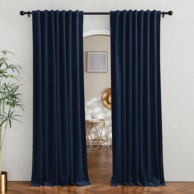 RYB Home Navy Blue Velvet Curtains 84 inches Long by RYBHOME