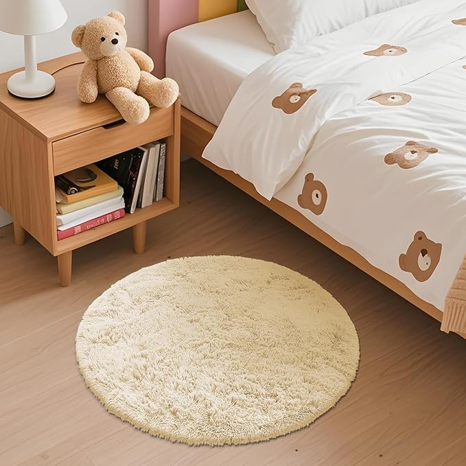 OLANLY Cream Round Rugs for Bedroom - Image 2