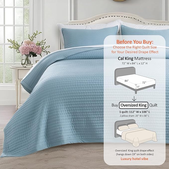 Oversized King Quilt Set 112"x106" – Soft Washed 3-Layer Lightweight California - Image 3