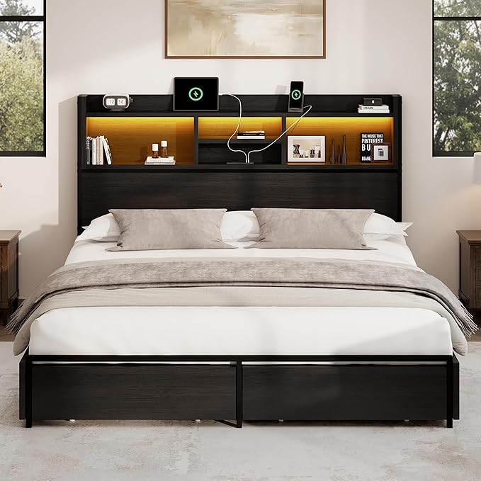 Queen Storage Bed Frame with 6 Drawers, USB Charging Station, No Noise - Image 9