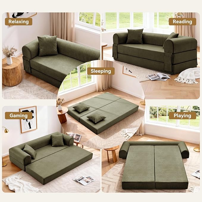 Convertible Folding Sofa Bed, 78.5 Inch Faux Leather Futon Couch - Image 4