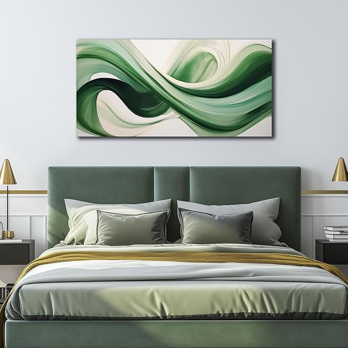 JuhaiArt Green Wall Art for Bedroom White Wall Decor 24"x 48" in Wall Paintings - Image 2