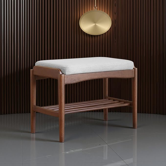 Black Walnut Shoe Bench Assembled, Solid Wood Shoe Rack Bench - Image 5