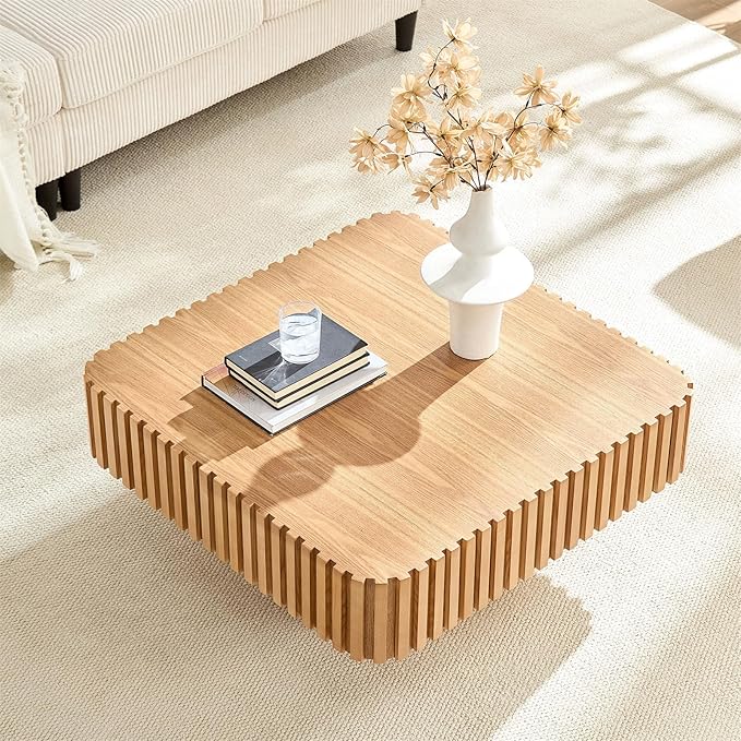 LKTART Square Coffee Table for Living Room, Accent Fluted Coffee Table - Image 7