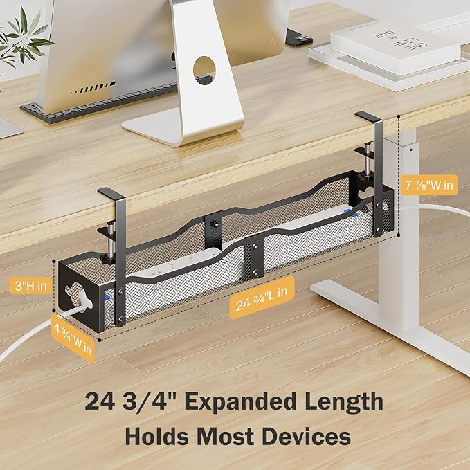 DELAMU 25'' Upgraded Cord Management, No Dill Under Desk Cable Tray - Image 2