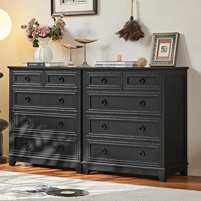 Farmhouse 5 Drawer Dresser for Bedroom Set of 2, 33.2" Tall Small Dressers & by Joaxswe