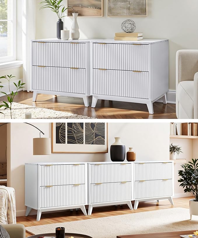 T4TREAM Fluted Night Stand Set 2, Modern Wood Side Tables Bedroom, End Table - Image 6