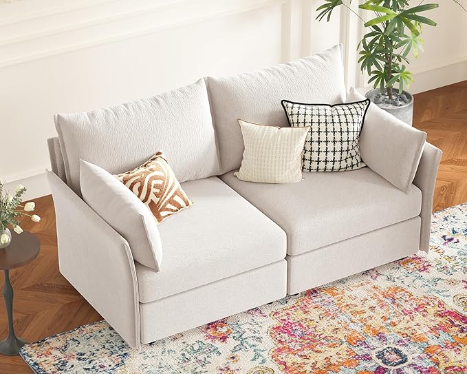ABCASA Oversized Loveseat Sofa, Modern Modular Sectional Couch White Fluffy by ABCASA