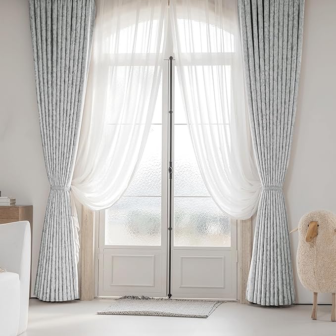Beauoop Grey Floral Jacquard Blackout Curtains 96 Inches Long 2 Panels - Image 8