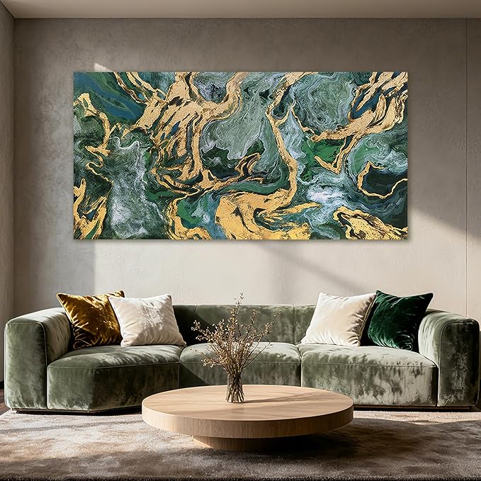 YETHEN WAL Emerald Green Canvas Wall Art, Large Modern Artwork - Image 2