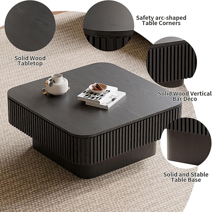 LKTART Coffee Table for Living Room, Accent Fluted Square Coffee Table - Image 5