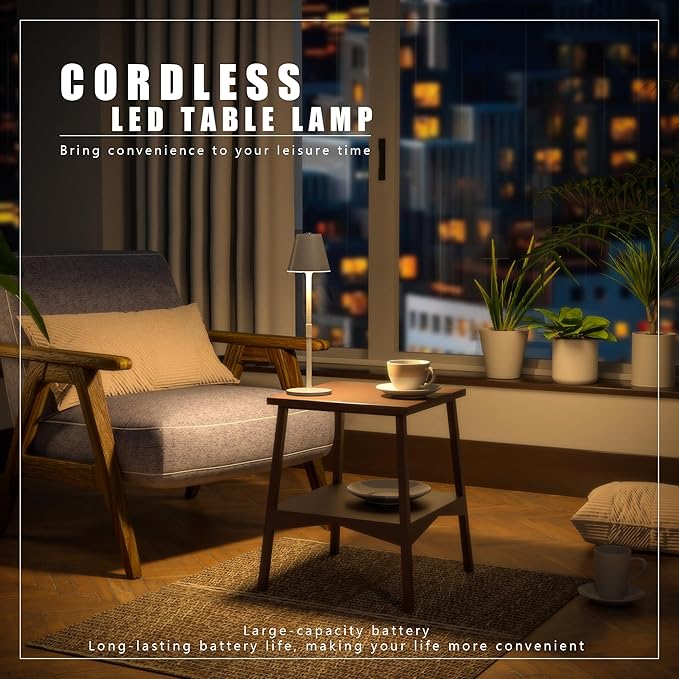 2 Pack LED CordlessTable Lamp, 4000mAh Rechargeable Battery Desk lamp, 3 Level - Image 5
