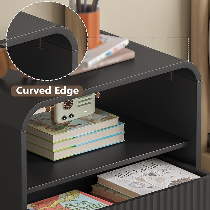 Dresser with 2 Drawers and Charging Station, Fluted Bedside Table with Round - Image 5