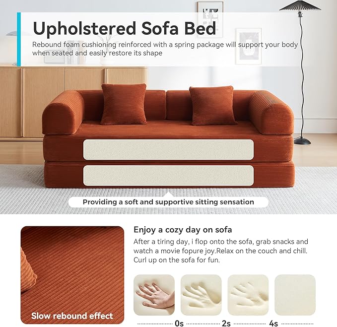 Convertible Sleeper Sofa with 2 Pillow, Modern Corduroy Futon Bed, Modular Sofa - Image 5