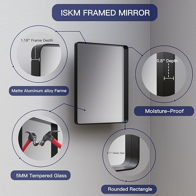 ISKM Bathroom Mirror for Wall 55" x 30" Matte Black Bathroom Vanity Mirror - Image 3