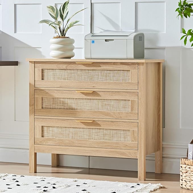LEYAOYAO 31.5" Wide Rattan Nightstand, Large Boho 3 Drawer Night Stand - Image 9