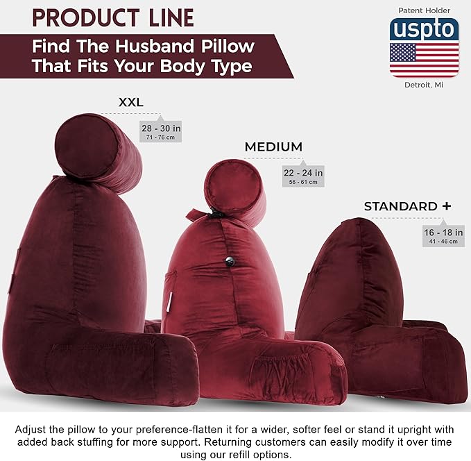 Husband Pillow Aspen Arizona Maroon, Reading Pillow Bed Rest Chair, Two-Sided - Image 5