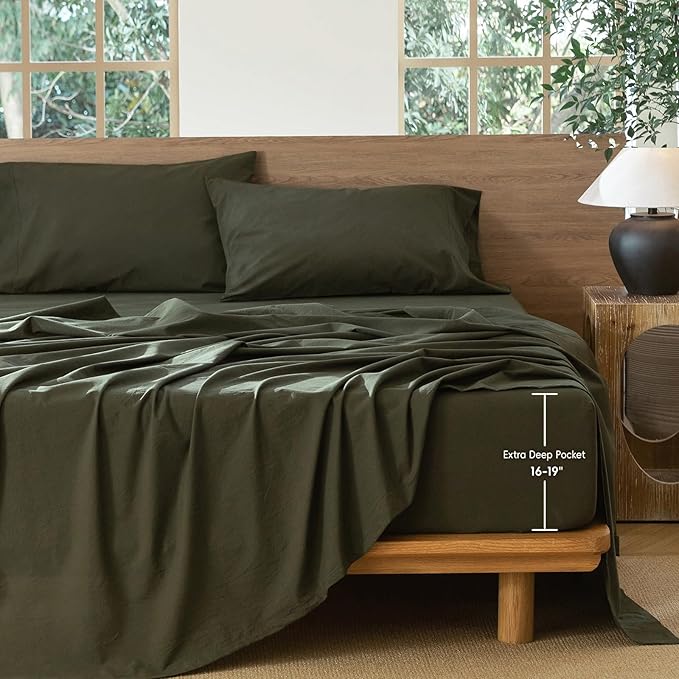 MooMee Fitted Bottom Sheet Only 100% Washed Cotton Linen Like Textured - Image 7