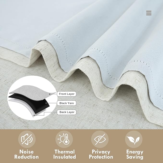 DriftAway Double Layer Linen Blackout Tie Up Curtains Thermal Insulated Fully - Image 5