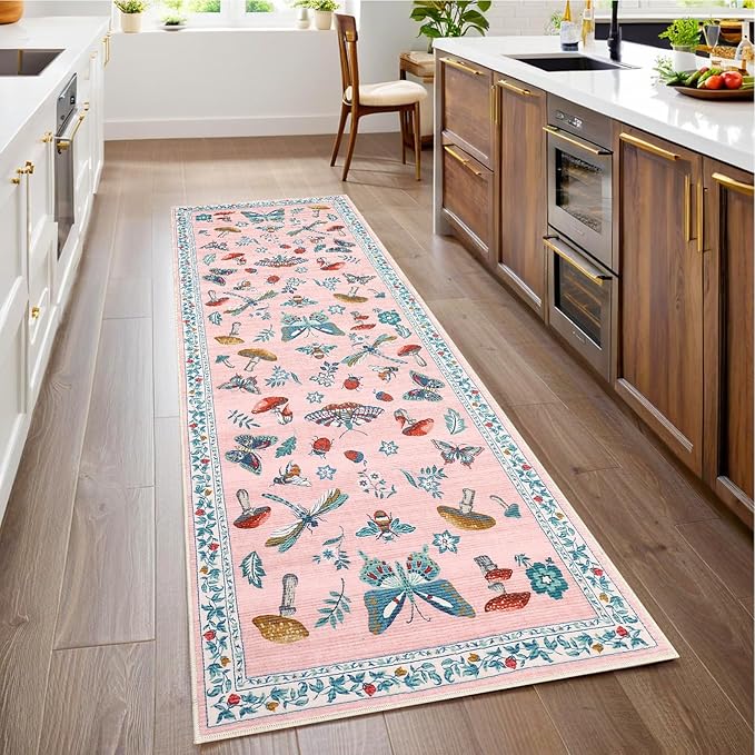 Mushroom Insect 2x6 Runner Rug for Hallway Washable Kitchen Rugs Non Slip by ROYHOME