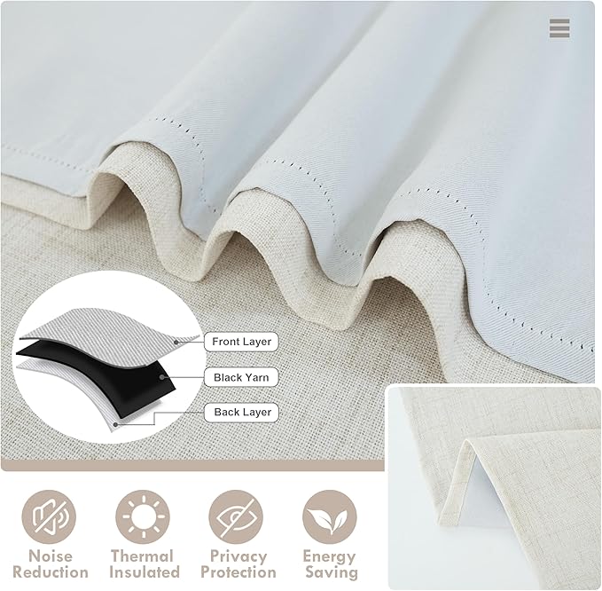 DriftAway Double Layer Linen Blackout Tie Up Curtains Thermal Insulated Fully - Image 3
