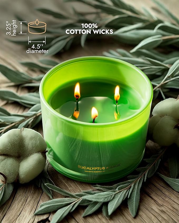 96NORTH Luxury Eucalyptus & Sage Soy Candle | Large 3 Wick Jar Candle | Up to - Image 5