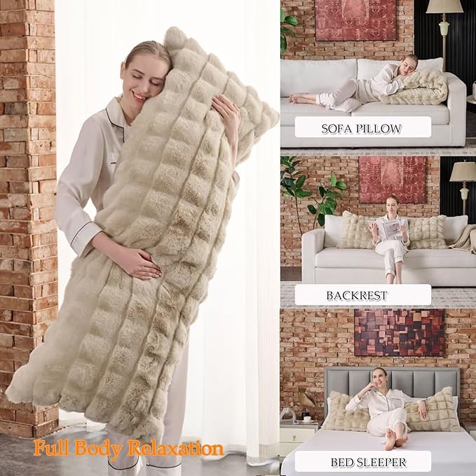 Luxury Shaggy Faux Fur Body Pillow, Fluffy Bed Pillows - Image 2