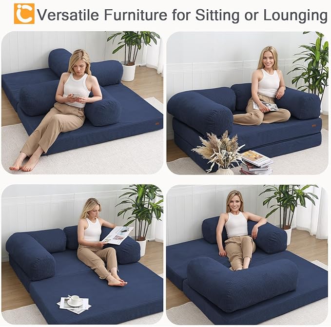 COMAX Futon Sofa Bed, 4-in-1 Floor Foldable Sofa Couch Bed Queen - Image 5
