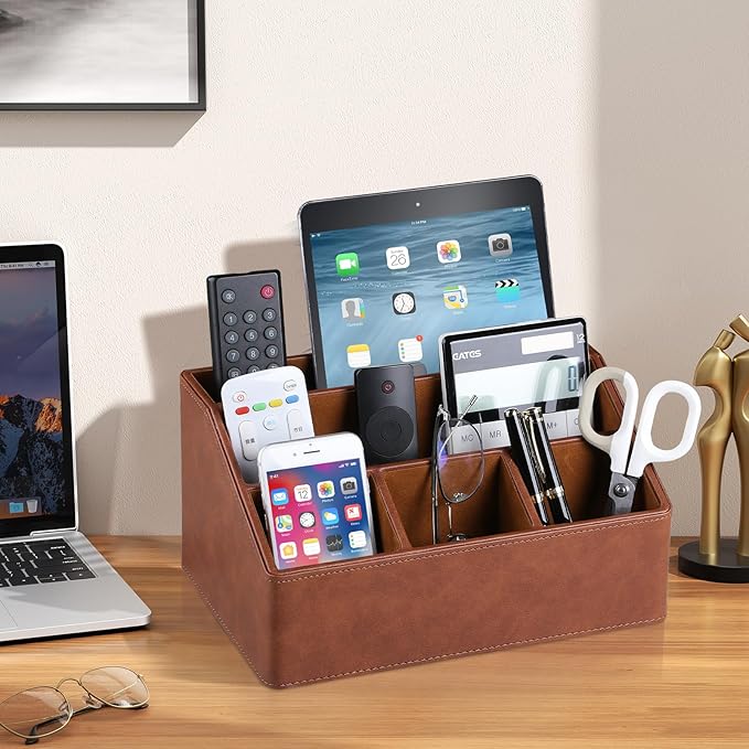 MEIBOOCH PU Leather Desk Organizer, Luxury Remote Control Holder - Image 3