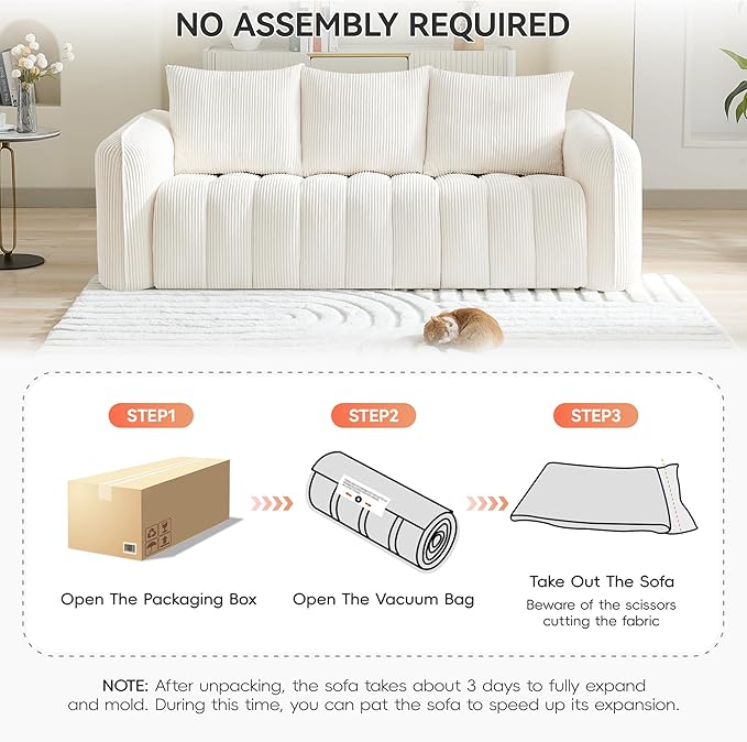 83'' Boneless Corduroy Sofa, Oversized 3 Seater Deep Seat Couch - Image 6