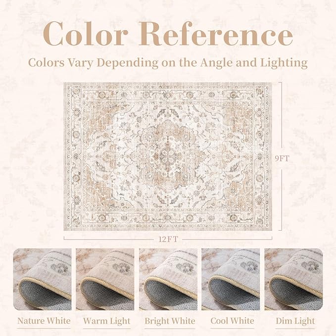 PADOOR 9X12 Area Rug, Rugs for Living Room, Soft Beige Rugs for Bedroom - Image 2