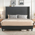 Queen Bed Frame with 63" Tall Headboard, Horizontal Fine Corduroy Bed Frame by LUXOAKAddMoreStyletoHome