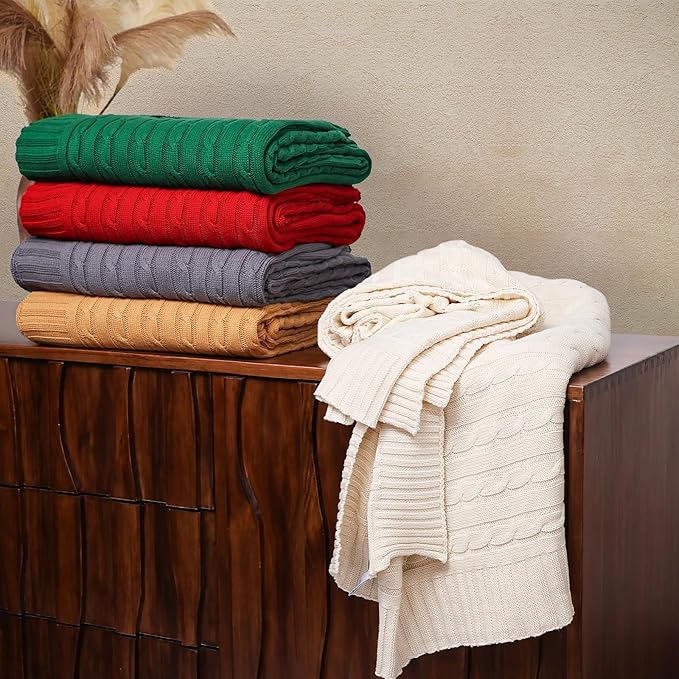 100% Cotton Cable-Knit Throw Blanket: 60" x 70", Ultra Soft, Breathable - Image 8