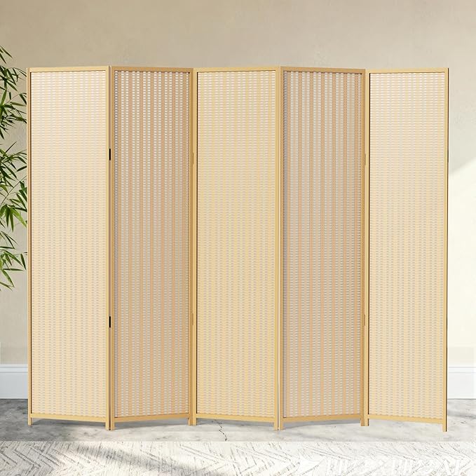 5 Panel Room Divider and Extra Wide Folding Privacy Screen, Bamboo Room Divider by cocosica