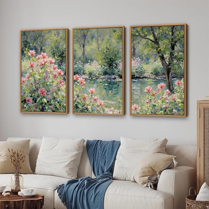 Yeehomedec Monet Anthropologie Framed Canvas Wall Art Set, Impressionist Floral - Image 6