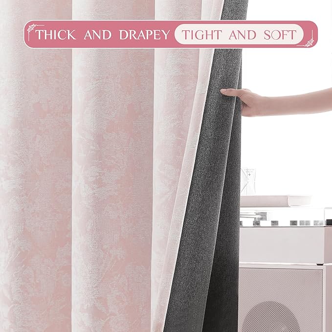 Beauoop Pink Floral Jacquard Blackout Curtains 108 Inches Long 2 Panels - Image 6