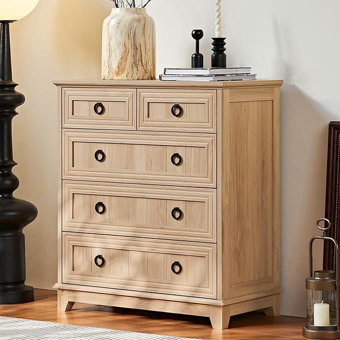 Farmhouse 5 Drawer Dresser for Bedroom, 33.2" Tall Small Dressers & Chest of by Joaxswe