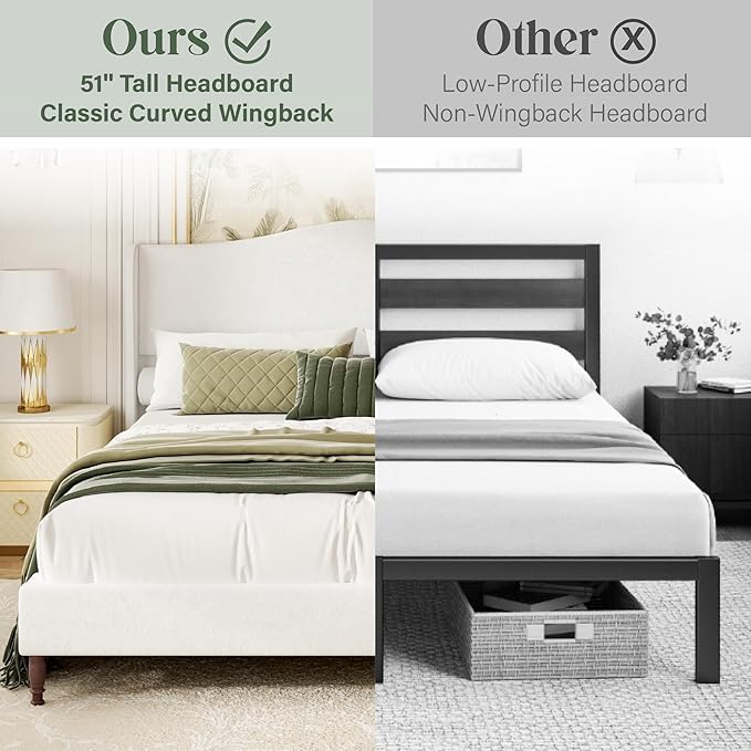 Queen Size Upholstered Platform Bed Frame, Vintage Solid Wood Legs, Easy - Image 3