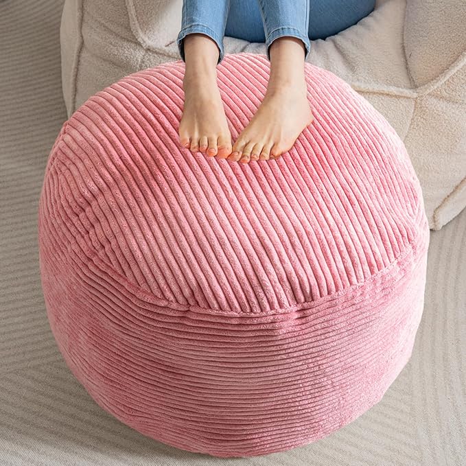 HIGOGOGO Round Stuffed Pouf Ottoman, Corduroy Poufs by HIGOGOGO