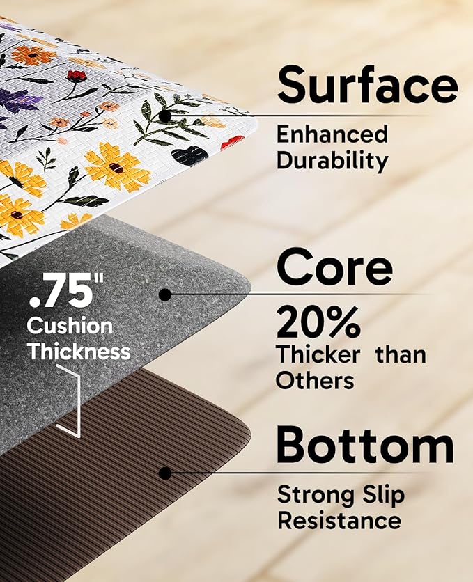 Ophanie Kitchen Mats for Floor, 3/4 inch Thick, 20x39 Anti Fatigue Cushioned Mat - Image 4
